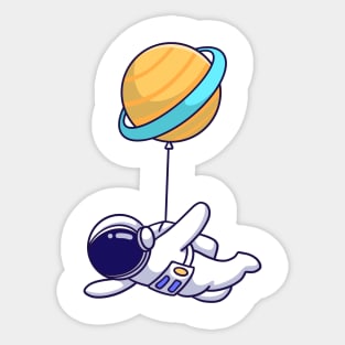 Astronaut Floating Planet Cartoon Sticker